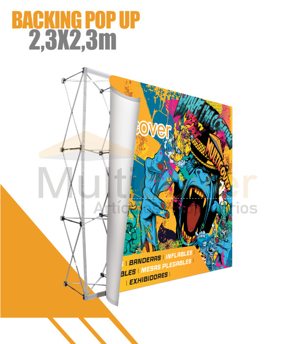 Backing Pop Up publicitario 2.30x2.30 m con estructura plegable de aluminio