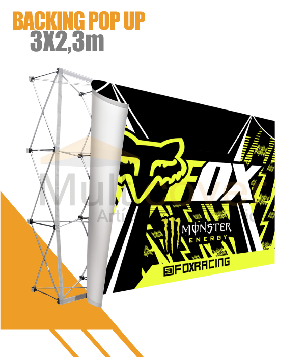 Backing Pop Up publicitario 3m x2.30m con estructura plegable de aluminio