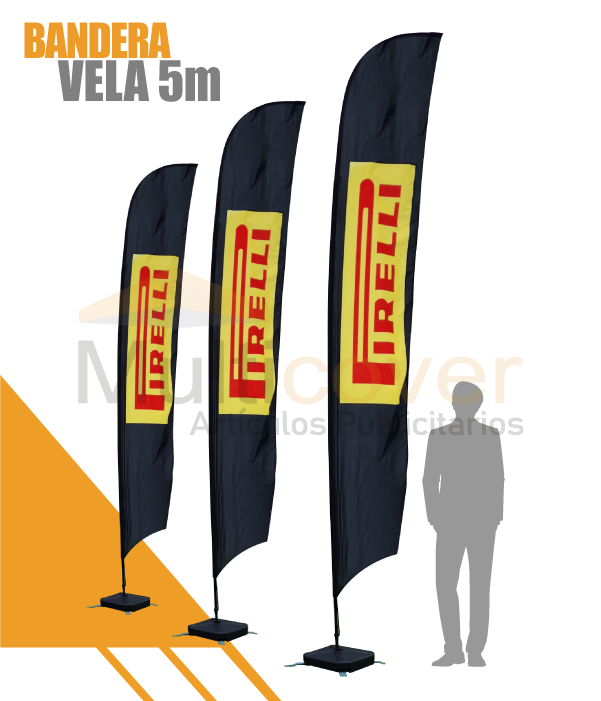 Bandera tipo vela de 5 metros personalizada para eventos, ferias y activaciones de marca