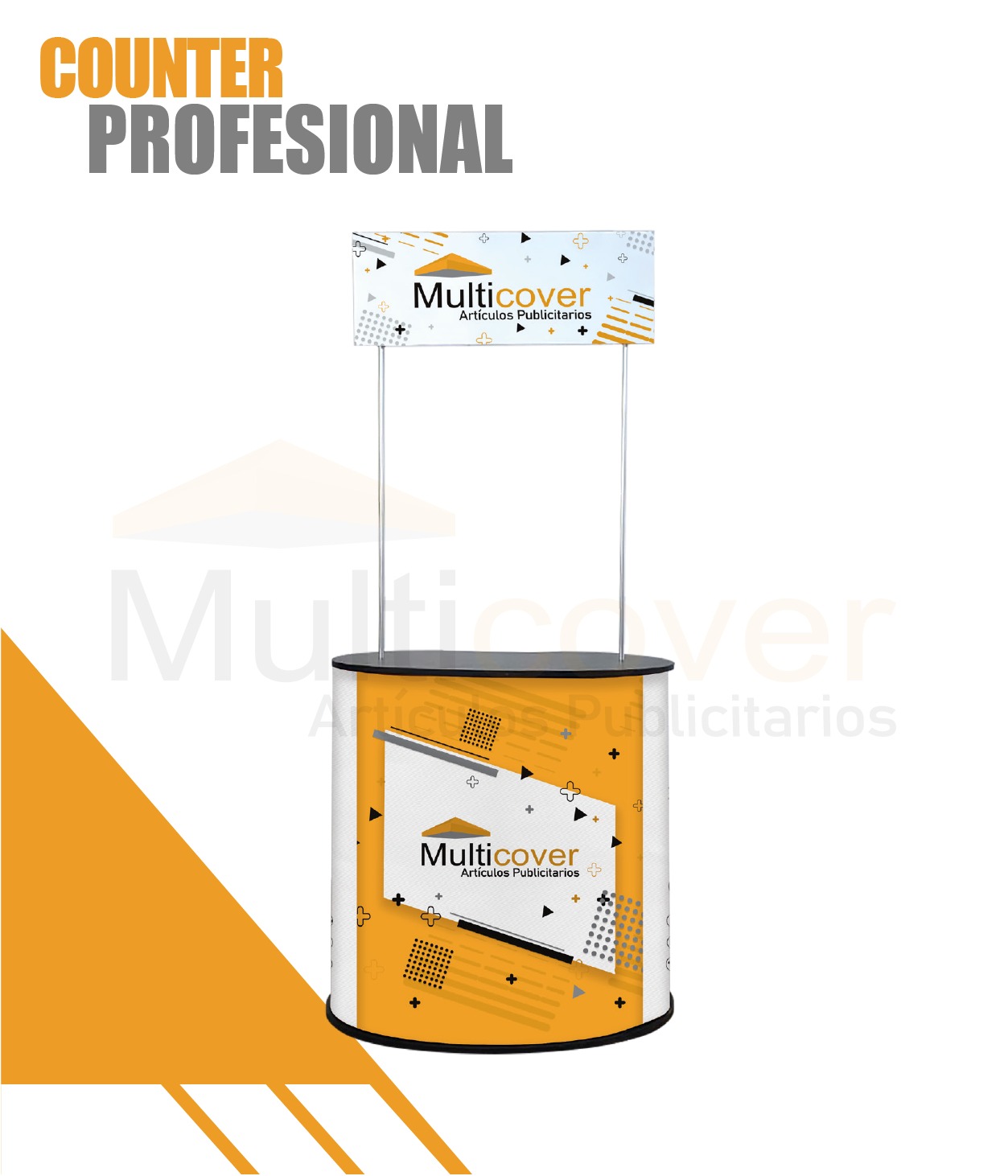 Counter profesional personalizado para ferias, eventos y activaciones de marca con impresión en tela